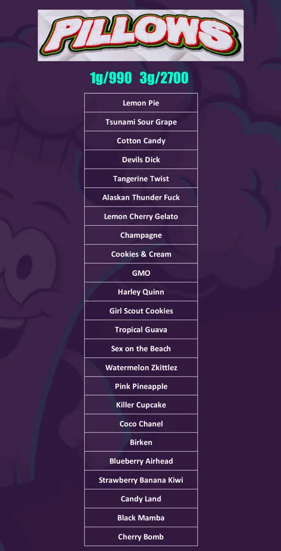 pillows weed menu phuket cannabis